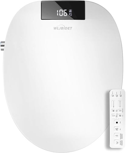 Bidet Toilet Seat with Remote Control, Electronic Heated Bidet Seat with Adjustable Warm Water and Pressure, Warm Air Drying, Display Screen, Night Light, Slow Closed Toilet Lid, Round