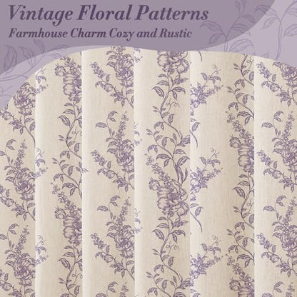 Purple Linen Farmhouse Shower Curtain, Boho Floral Bathroom 72x78