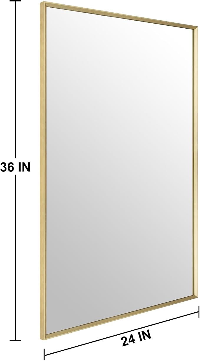 Bathroom Mirror for Wall, 36x24 Inch Framed Vanity Mirror Brushed Gold | Rectanglar Metal Beveld Framed Mirror for Over Sink, Tempered Glass, Anti-Rust, Hangs Horizontally or Vertically