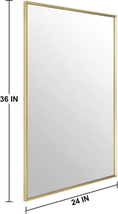 Bathroom Mirror for Wall, 36x24 Inch Framed Vanity Mirror Brushed Gold | Rectanglar Metal Beveld Framed Mirror for Over Sink, Tempered Glass, Anti-Rust, Hangs Horizontally or Vertically