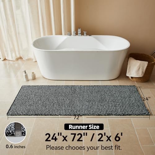 Triohero Waffle Runner Rug Bathroom, Long Boho Bath Mat 24x72 Black & White