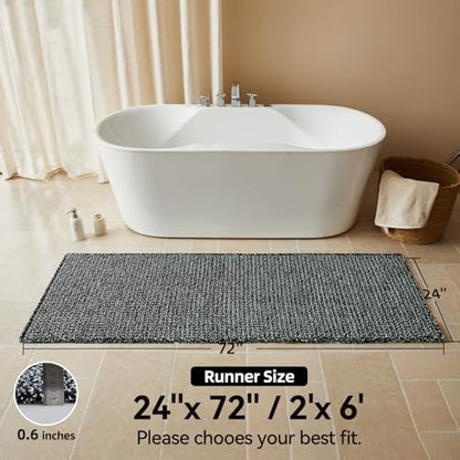 Triohero Waffle Runner Rug Bathroom, Long Boho Bath Mat 24x72 Black & White
