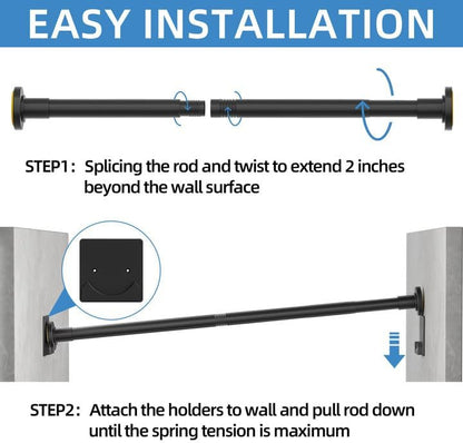 CorkLatta Matte Black Shower Curtain Rod,1 Inch Diameter Stainless Steel Adjustable Spring Tension Rods 32 to 68",with Holders,Anti-Slip,Curtain Rods No Drilling(1 Pack)
