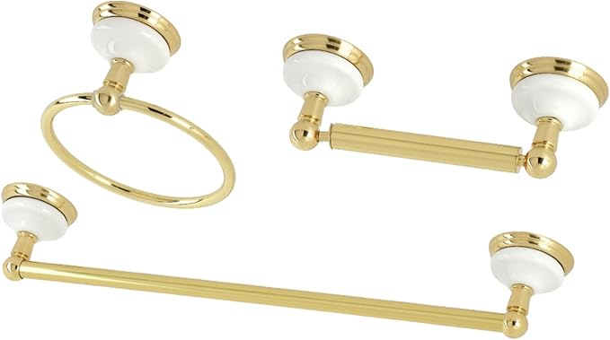 Kingston Brass BAK111248PB Victorian 3-Piece 18-Inch Towel Bar Bathroom Accessory Set in Polished Brass