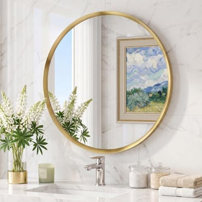 36 inch Brushed Gold Round Bathroom Mirror,Large Circle Mirror