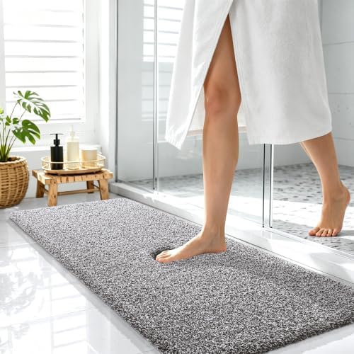 OLANLY Microfiber Bathroom Rugs 47x17, Quick Dry Mat, Dark Brown and White