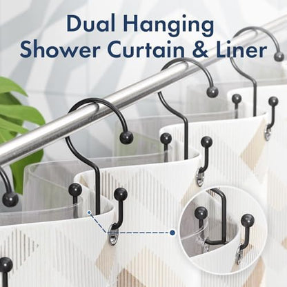 Bathway Shower Curtain Hooks Matte Black Shower Curtain Rings, 24 Pcs Double Hook Shower Curtain Hooks Rings Shower Curtain Hangers Rust Proof, Metal Shower Hooks for Bathroom Shower Curtain Rod