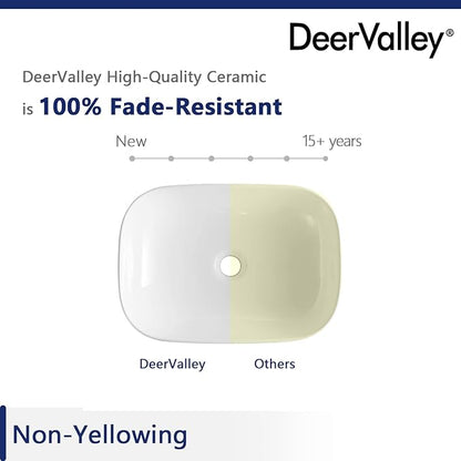 DeerValley Prism 19x15 Inch Rectangular Vessel Sink, White Porcelain Ceramic Above Counter Bathroom Basin, DV-1V432