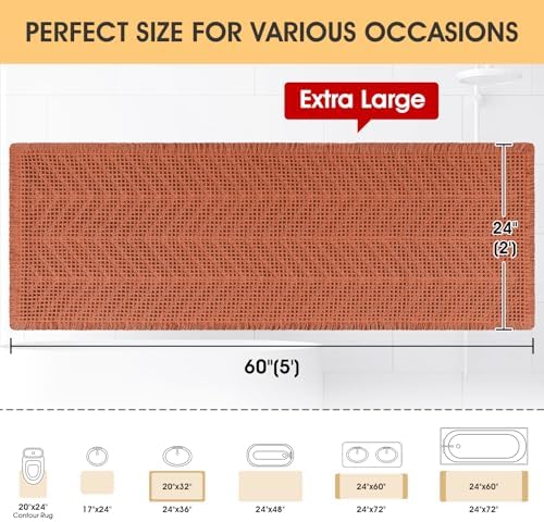 IM HOME Extra Large Waffle Bath Mat, Boho Bathroom Rugs Absorbent Non Slip, Ultra Soft Bathroom Mat, Machine Washable Knit Bath Rugs with Herringbones for Bathroom, Bedroom, Tub, 5'x2', Burnt Orange
