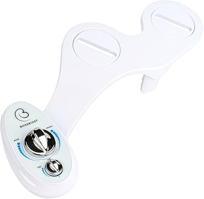 Boss Bidet Luxury White Blue - Bidet Attachment for Toilet Seat - Dual Nozzles, Self-Cleaning, Non-Electric Water Sprayer, Save Money On Toilet Paper and Reduce Waste