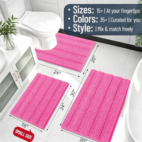 Smiry Thick Chenille Bathroom Runner Rugs 44x24, Soft Bath Mat, Hot Pink