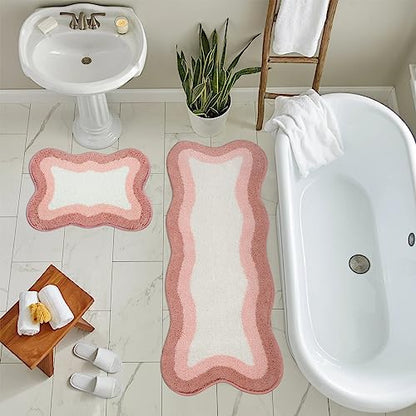 HAOCOO Bathroom Runner Rugs 18x47 inch, Non-Slip Long Rug Cute Bath Mat, Soft Luxury Shower Mat Microfiber Machine Washable Pink Floor Carpet for Sink Tub (washable rug)