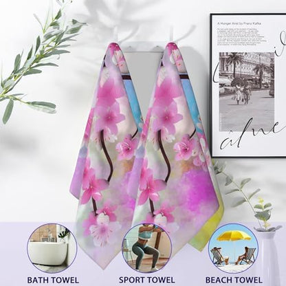 Bath Hand Towel 2 Pack Cherry Blossom Absorbent Hand Towels Hummingbird Spring Face Towel Soft Breathable Bathroom Towel for Kitchen Hotel Spa Decor Gift 28 x14 in