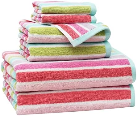 ORIGINAL KIDS 6 Piece Towel Set - 100% Cotton Cabana Stripe Kids Towel Set