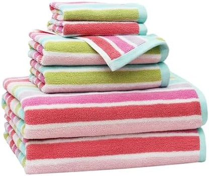 ORIGINAL KIDS 6 Piece Towel Set - 100% Cotton Cabana Stripe Kids Towel Set