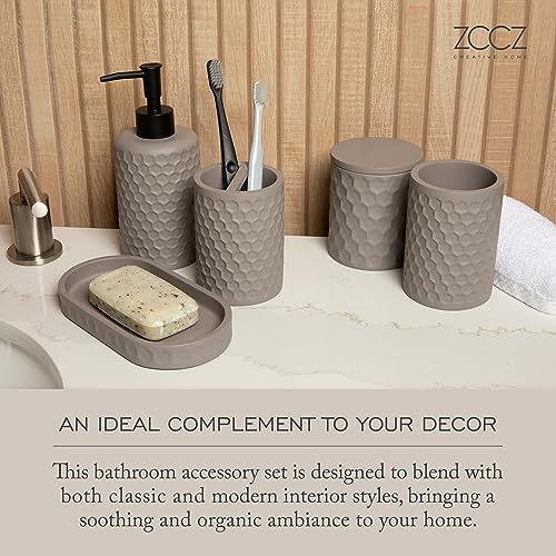 zccz 6 Piece Bathroom Accessories Set, Toothbrush Holder, Toothbrush Cup, Soap Dispenser,Bathroom Vanity Tray, Qtip Holder, Trash Can - Cement