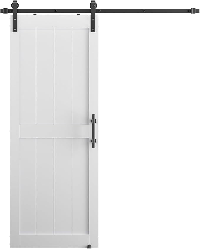 32''x 80'' Sliding Barn Door with 6.6 Ft Barn Door Hardware Kit | Pre-Drilled Holes Easy Assembly - Include Installation Manual, Water-Proof PVC Surface, H-Frame, White