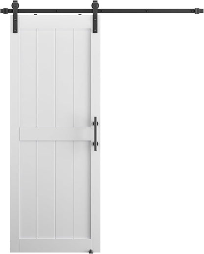 32''x 80'' Sliding Barn Door with 6.6 Ft Barn Door Hardware Kit | Pre-Drilled Holes Easy Assembly - Include Installation Manual, Water-Proof PVC Surface, H-Frame, White