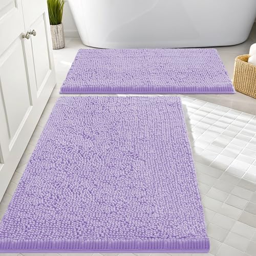 Smiry Chenille Bathroom Rugs Sets 2 Piece (30x20+24x16, Purple)