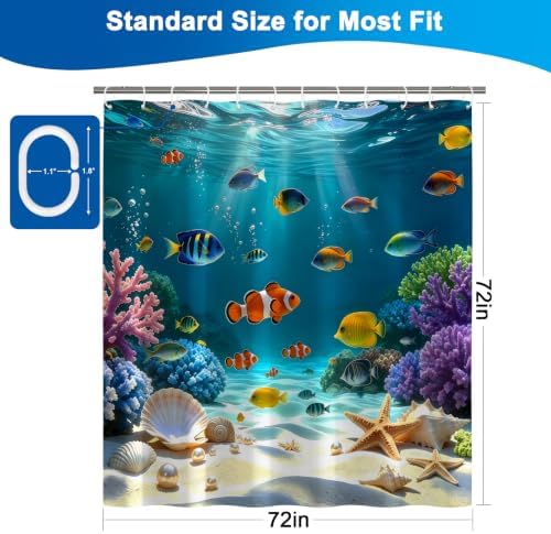 Waterproof Tropical Ocean Weighted Shower Curtains for Bathroom with Hooks