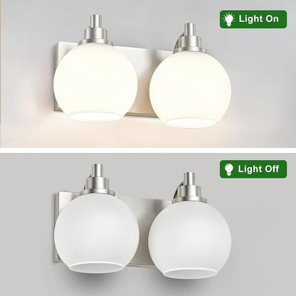 IZORRO Bathroom Light Fixtures, 2-Light Brushed Nickel Vanity Light, Modern Wall Sconces with Globe Milk White Glass Shade, Vanity Lighting Fixtures Over Mirror,E26 Bulb Socket