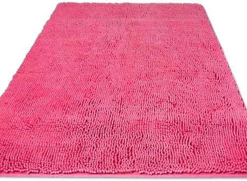 Yeaban Chenille Hot Pink Bathroom Rug 36"x60",Non-Slip Rubber Backing