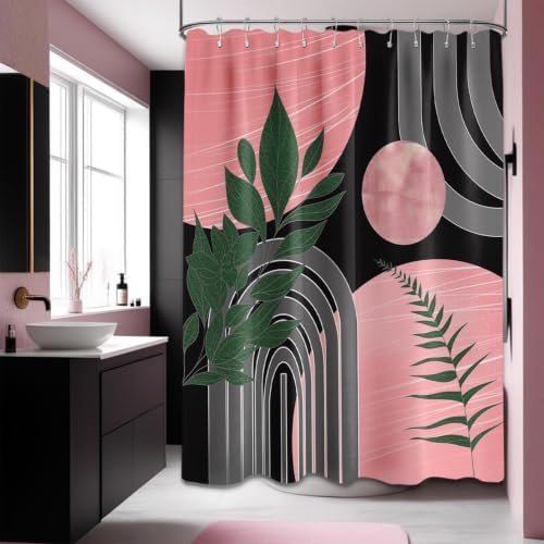 Black and Pink Shower Curtain, 60X72 in, Mid Century Modern Girls