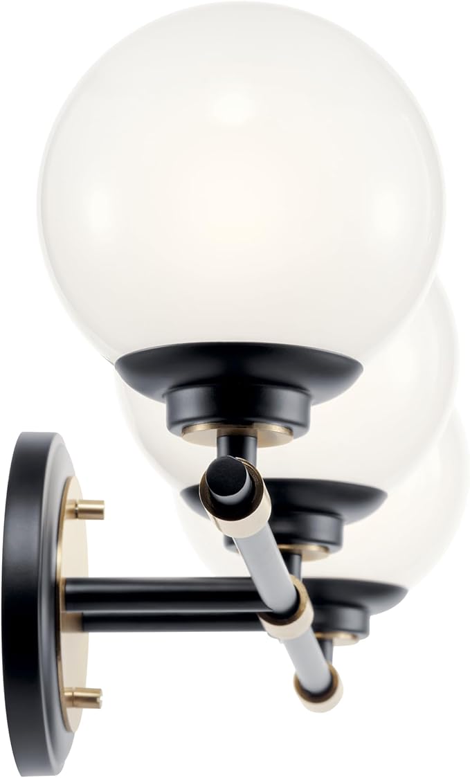 Kichler Benno 3-Light Vanity, Modern Light with Opal Glass in Black and Champagne Bronze, for Bathroom or Powder Room (8.75" x 24.5"), 55172BKCPZ
