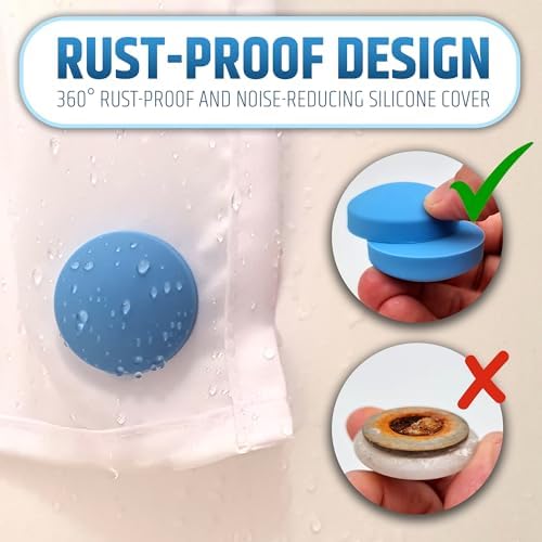 Powerful Anti-Billowing Magnetic Shower Curtain Weights for Splash-Free Bath Experience - 360° Silicone Wrapped - Will Never Rust - Heavy Magnets Prevent Curtain Liners from Blowing | 4 Pairs | Blue