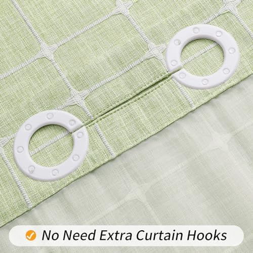MitoVilla No Hooks Required Farmhouse Shower Curtain with Snap-in Liner - with Window & Magnets, Boho Cotton Linen Fabric Shower Curtains with Tassels for Rustic Bathroom Decor, Sage Green, 72 x 74
