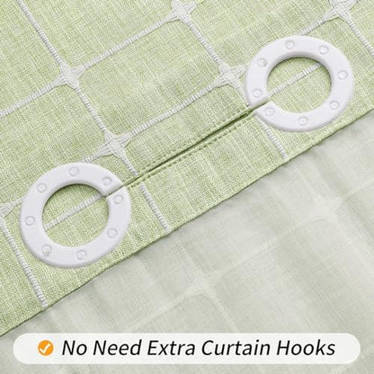 MitoVilla No Hooks Required Farmhouse Shower Curtain with Snap-in Liner - with Window & Magnets, Boho Cotton Linen Fabric Shower Curtains with Tassels for Rustic Bathroom Decor, Sage Green, 72 x 74