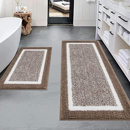 Pauwer Bathroom Rugs Sets 2 Piece, Non Slip Washable Bath Mat, Coffee