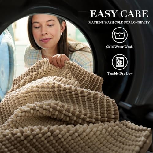 BSICPRO Bathroom Rugs, 20x32 Chenille Bath Mats, Tan