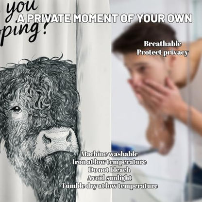 Extra Tall Shower Curtain XL Funny Highland Cow, 70 x 96 Inchs