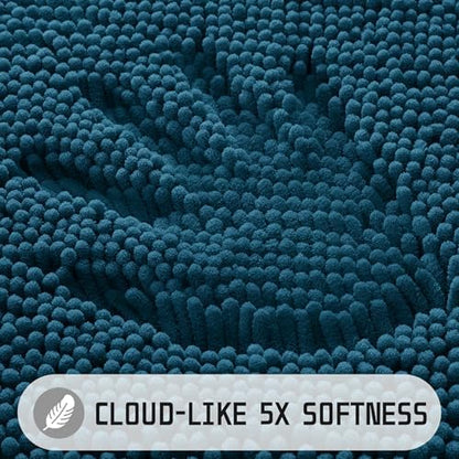 Yimobra Washable Bathroom Rugs, Super Soft & Absorbent Chenille Bath Mat for Floor & Carpet, Quick Dry Non Slip Bath Mat for Tub Shower, 32"x20",Peacock Blue