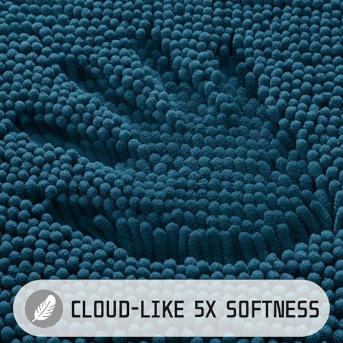 Yimobra Washable Bathroom Rugs, Super Soft & Absorbent Chenille Bath Mat for Floor & Carpet, Quick Dry Non Slip Bath Mat for Tub Shower, 24" x 17",Peacock Blue