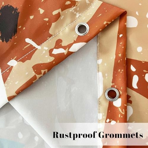 Boho Mid Century Leaf Shower Curtain Set,Arch Sun Design,Minimalistic Leaves Pattern,Waterproof and Luxurious Fabric-12 Hooks(Orange-72" x 84")