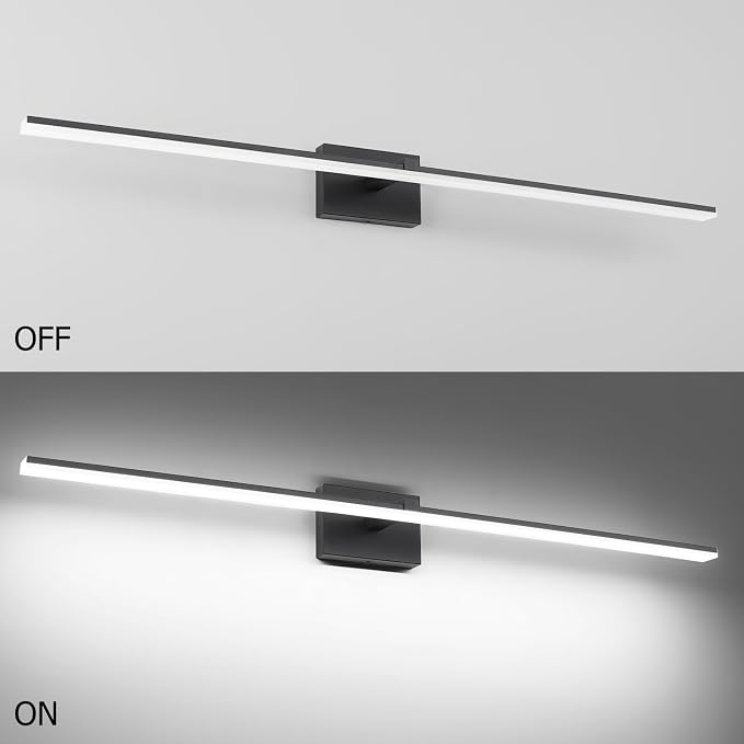 48in Black Bathroom Vanity Light Over Mirror Modern Bath Lighting Fixtures Over Mirror 32W LED Bathroom Lights Bar 5CCT Dimmable