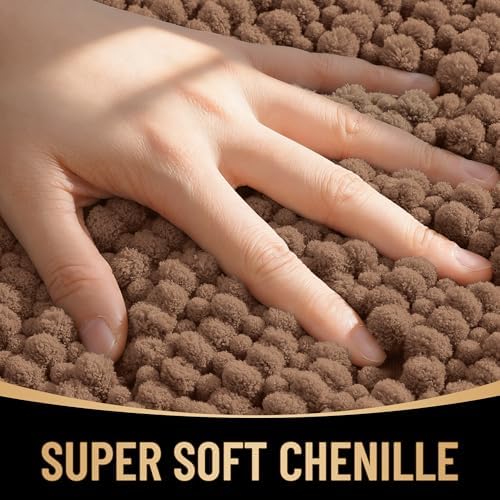 OLANLY Thick Chenille Bathroom Rugs 30x20, Soft Absorbent Bath Mat, Mocha