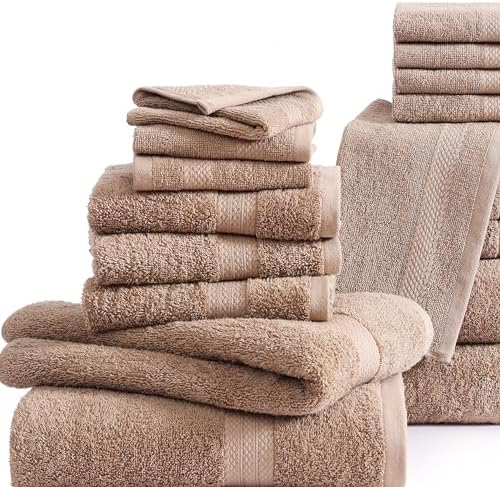 LANE LINEN Towel Set Quick Dry 100% Cotton 18 Piece Soft Absorbent - Taupe