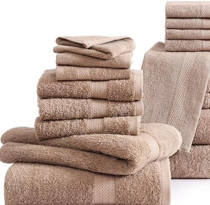 LANE LINEN Towel Set Quick Dry 100% Cotton 18 Piece Soft Absorbent - Taupe