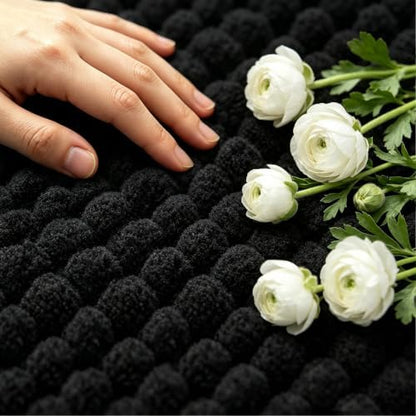 SUBRTEX Bathroom Rugs, U Shaped Chenille Bath Rug 24" x 20" Soft Short Plush Bath Mat Soft Shower Mat Water Absorbent Shower Mat Quick Dry Machine Washable, Black