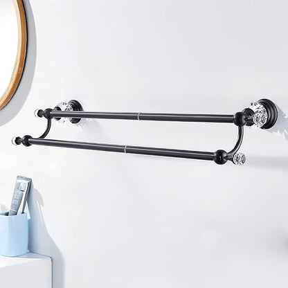 Crystal Black Towel Holder Double Adjustable Towel Bar 13 to 25 Inch, Towel Rack Rail for Bathroom Wall Mounted