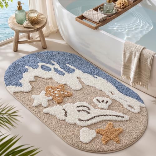 LUMI Beach Bathroom Rug Soft Microfiber Absorbent Bath Mat 24x44