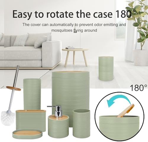 CERBIOR Bamboo Bathroom Accessories Set 6 Piece Spiral Bath Ensemble,Green