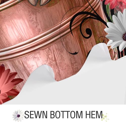 Funny Highland Cow Shower Curtain for Bathroom, Western Rustic Wood Farmhouse Bull Pink Floral Butterfly Country Flower Plant Art Printed Fabric Polyester Waterproof 12 Pack Plastic Hooks 54X72in