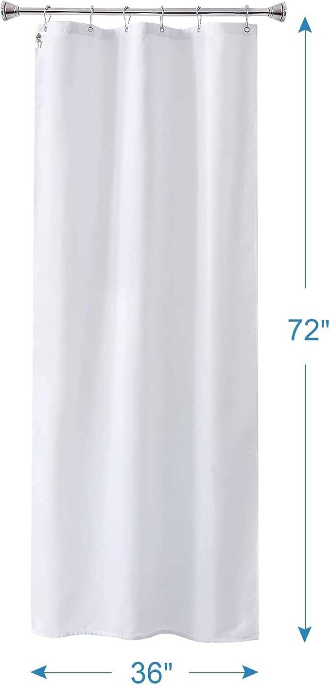 Amazer Small Stall Shower Curtain Liner Washable, 36 x 72 Inches, Fabric Shower Liner with 2 Bottom Stones, Narrow Waterproof RV Shower Curtain Liner, 6 Grommet Holes, Hotel Quality, White