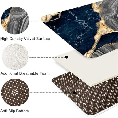 Nkzply 4 Pcs Blue Marble Shower Curtain Sets with Rugs Gold Bathroom Sets with Shower Curtain and Rugs Modern Abstract Grey Bathroom Accessories Decor Toilet Lid Cover and 12 Hooks