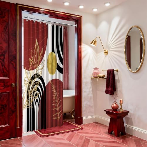 Black and Red Stall Shower Curtain, 36X72 in Narrow Small, Mid Century