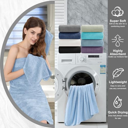 4 Piece Extra Large Bath Towel 35"x70" Oversized Bath Sheet Blue Bath Towel Set for Bathroom Ultra Soft Cozy Highly Absorbent Quick Dry Bathroom Towel for Spa Gym Hotel,Shower Towel for Daily Use